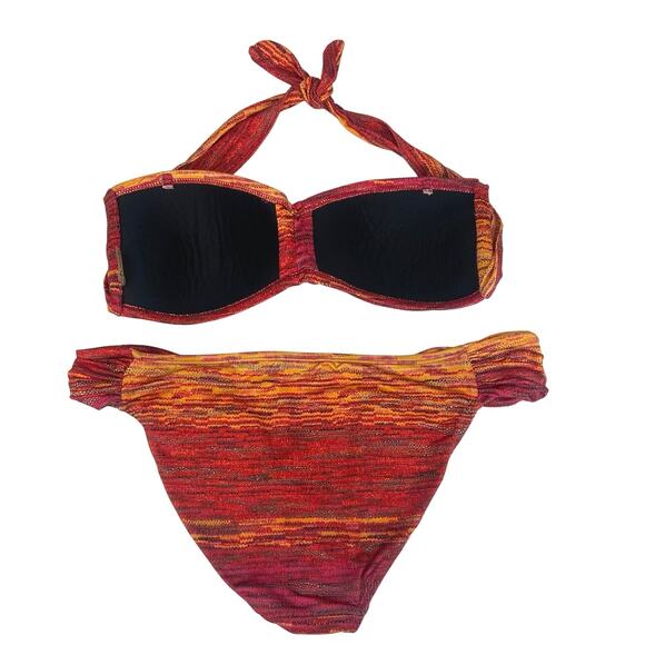 Kariza Multicolor Red Tie dye  Bandeau Tie Two Piece Bikini Swimsuit Set Size L - Picture 2 of 3